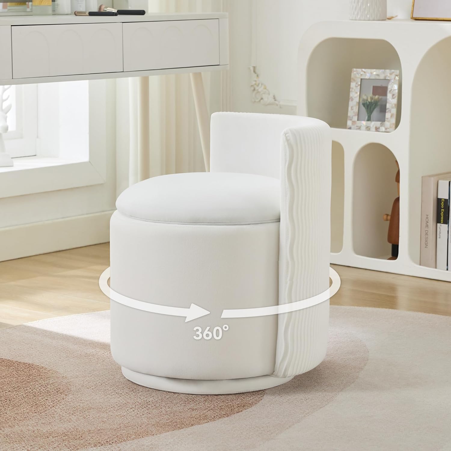 Beauty Makeup Chair - WUTUTUEE Velvet Vanity Chair with Storage,