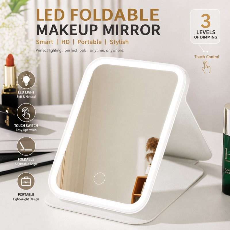 Beauty Makeup Hd - LED Foldable Makeup Mirror 3 Levels