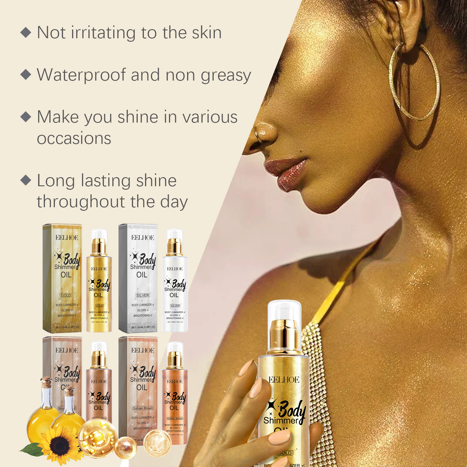 EELHOE 3D Body Oil with Shimme - Body Shimmer Lotion reseña y precio