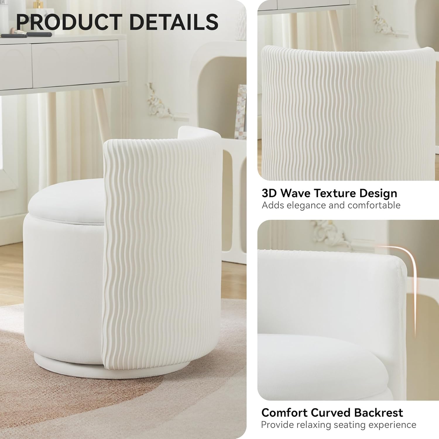 WUTUTUEE Velvet Vanity Chair w - Beauty Makeup Chair reseña y precio