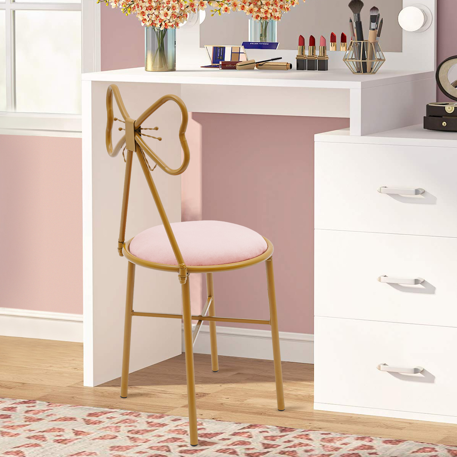 Butterfly Bow Tie Vanity Chair - Beauty Makeup Chair reseña y precio